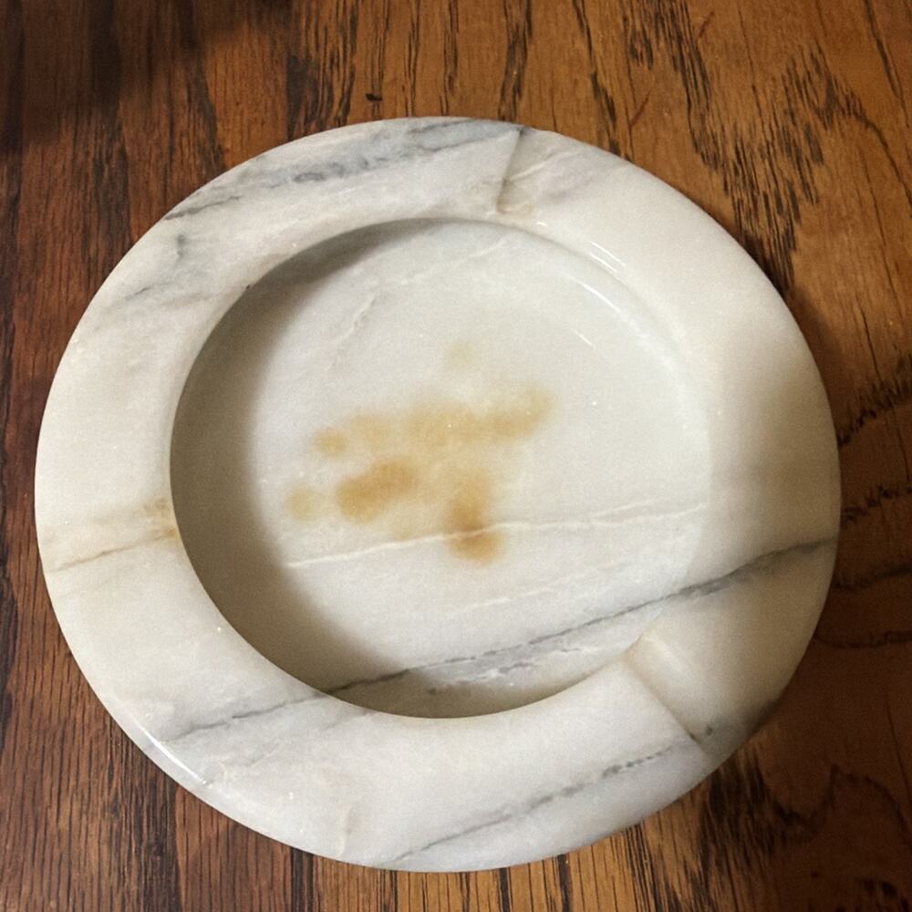 Vintage Marble Ashtray, 6 inch, Grey & White, Heavy